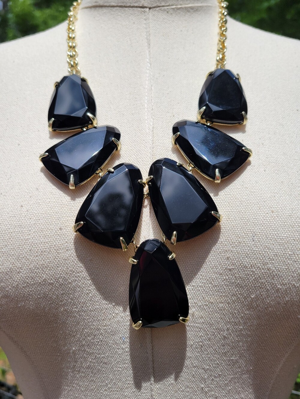 Kendra Scott Black Onyx Statement Bib Necklace with Gold Accents